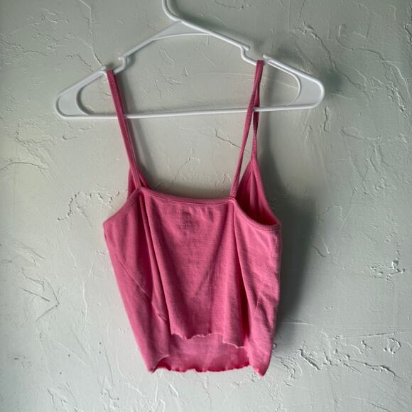 PS Basics PacSun Pink Ribbed Cami Tank Top Women’s Size L Lettuce Hem‎ Y2k Style - Picture 5 of 7